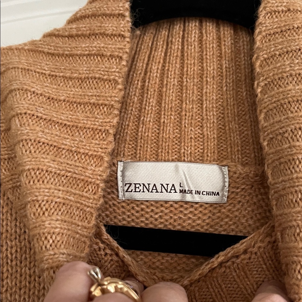 Zenana Sweater Dress Size Large Camel Mock Neck Oversized Cozy Knit Fall Winter - Picture 4 of 8